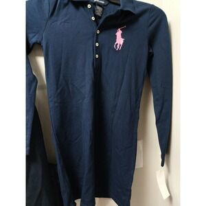 Ralph Lauren Polo Shirt Girls Med Navy L Long Sleeve Big Pink Pony Kids  NWT